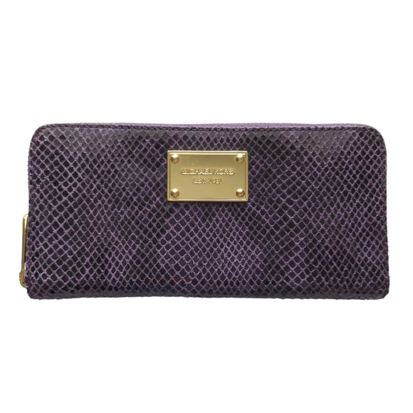 Michael Kors Purple & Gold Snakeskin Continental Zip Wallet - Picture 1 of 6